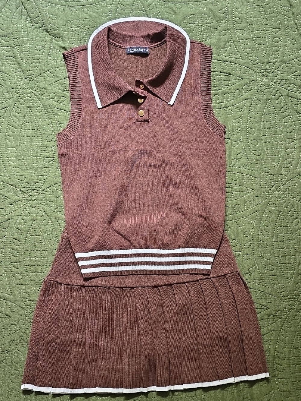 Sleeveless Brown Polo Knit Skirt Set